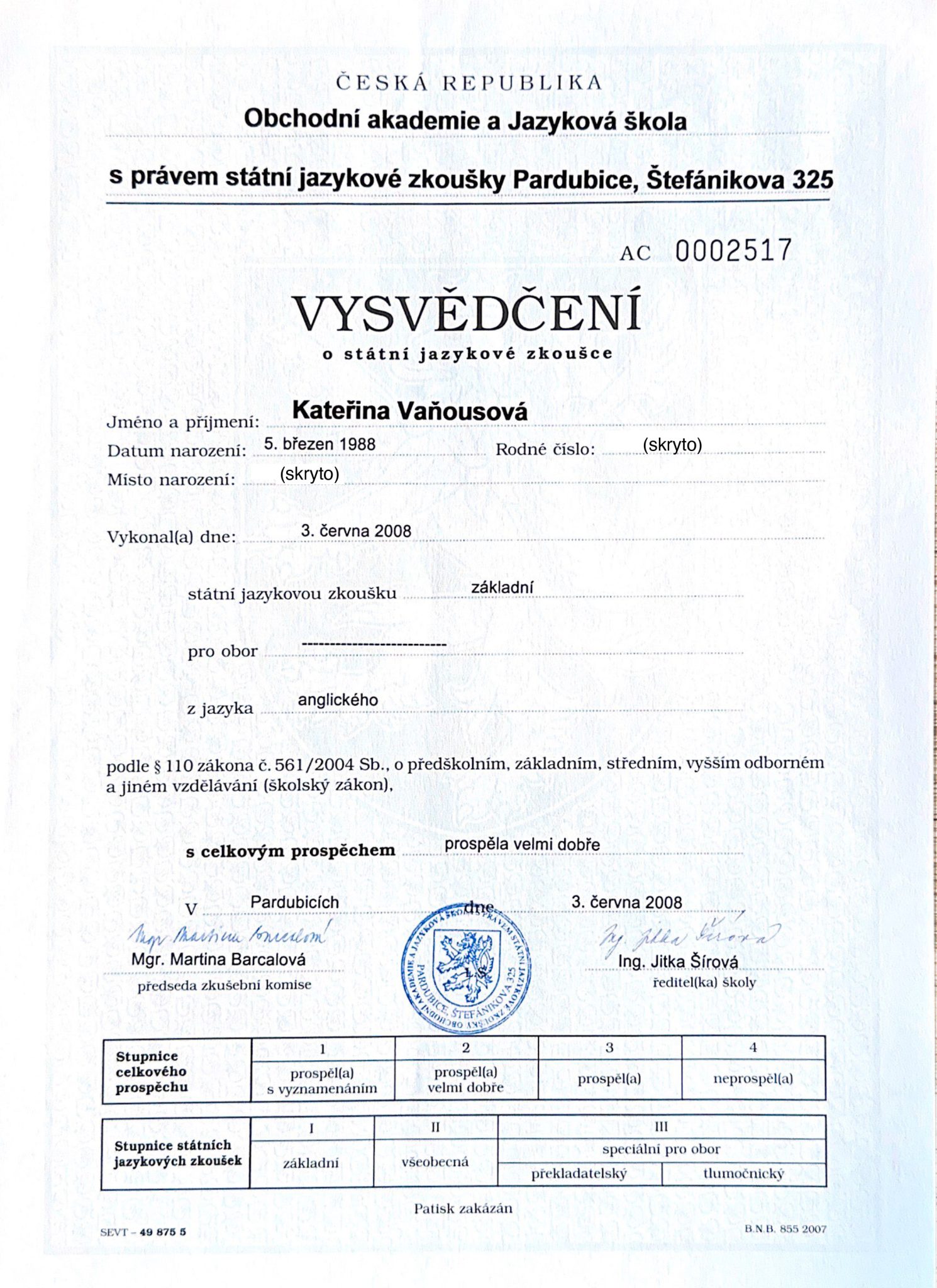 Certifikát – Cambridge English